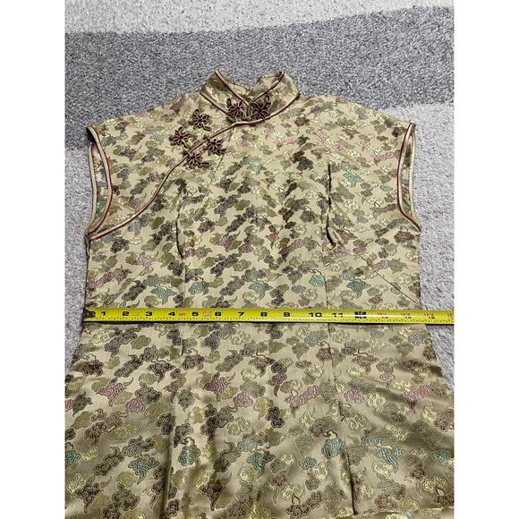 VTG Silk Chinese Qipao Dress Cheongsam 1960's Midi Mandarin Collar Yellow 60's - Picture 5 of 10